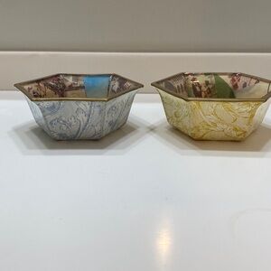 A Set of 2 Hexagonal Gold Rimmed Decorative Bowls with Paris & Italy City Scenes